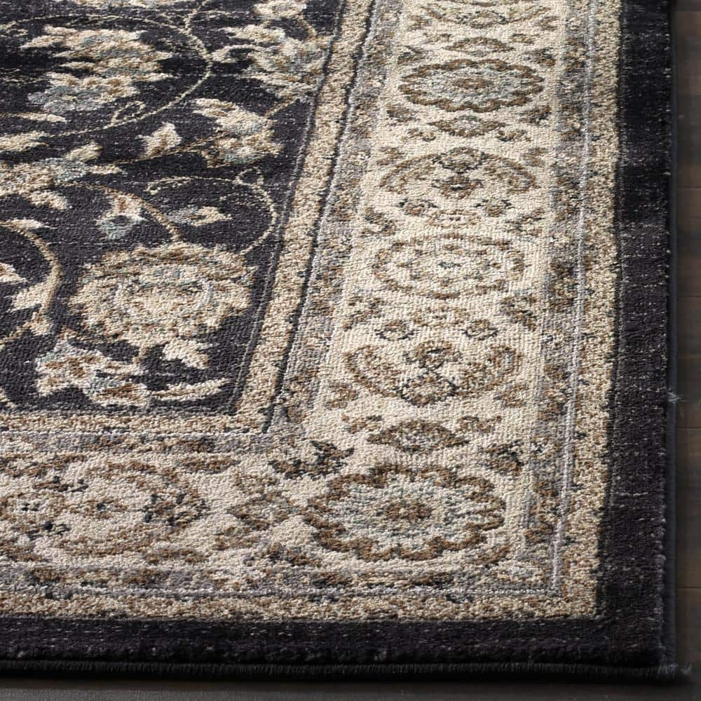 Anthracite and Cream Floral Synthetic 8' x 10' Area Rug