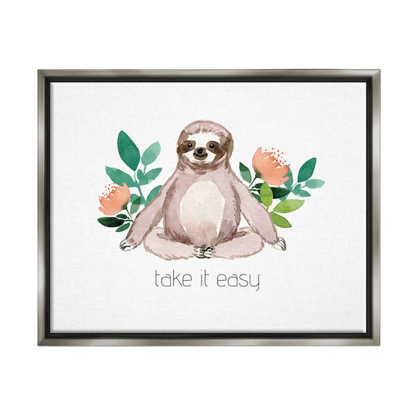 The Stupell Home Decor Collection Take It Easy Peach Floral Sloth  Watercolor by Elise Engh Floater Frame Animal Wall Art Print 17 in. x 21  in. . aap-191_ffl_16x20 - The Home Depot