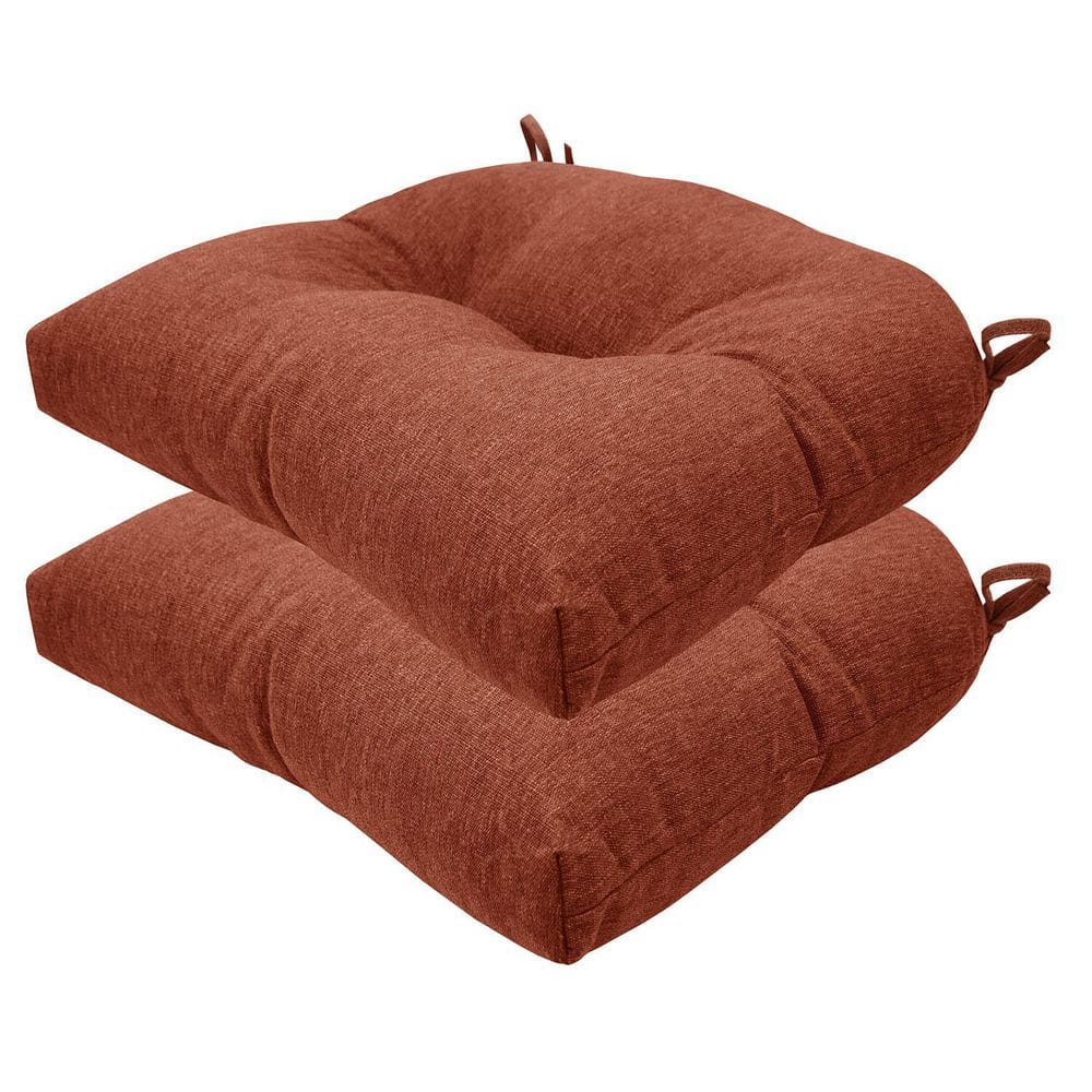 Outdoor Tufted Dining Seat Cushion Textured Solid Terracotta (Set of 2)