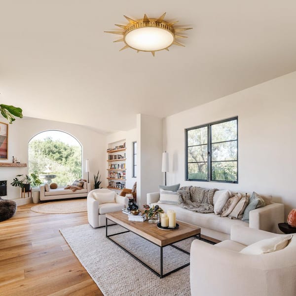 25.2 in. 1-Light Vintage Gold Sun Burst 3 CCT Integrated LED Flush Mount Ceiling Light Fixture