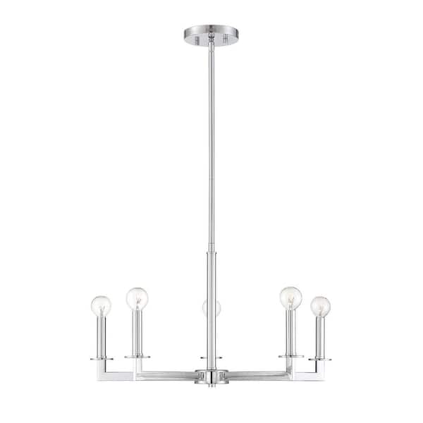 Savoy House 23 in. W x 12.88 in. H 5-Light Chrome Metal Chandelier with No Bulbs Included
