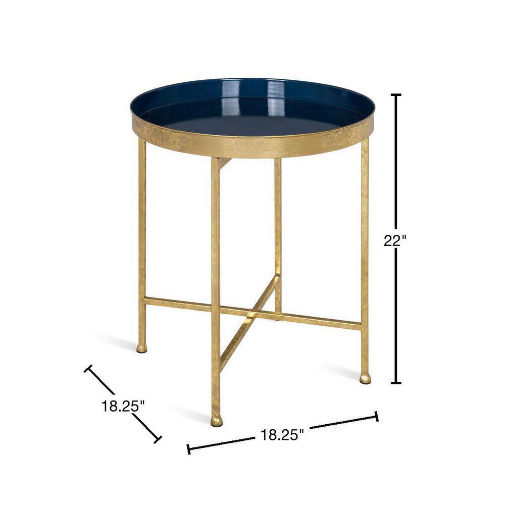Celia 21'' Gold and Navy Blue Round Metal End Table with Magnetic Top