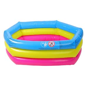 30 in. Pink and Yellow Triple Ring Round Inflatable Children's Swimming Pool