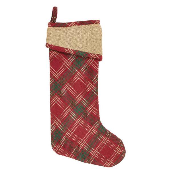 VHC Brands 20 in. Cotton Whitton Apple Red Rustic Christmas Decor Stocking