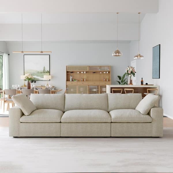 118.02 in. Square Arm 3-Piece Linen Modular Free Combination Sectional Sofa with Removable Covers in. Brown