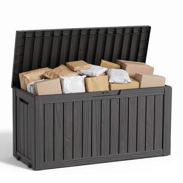 100 Gal. Gray Steel Outdoo Waterproof Deck Box, Large Patio