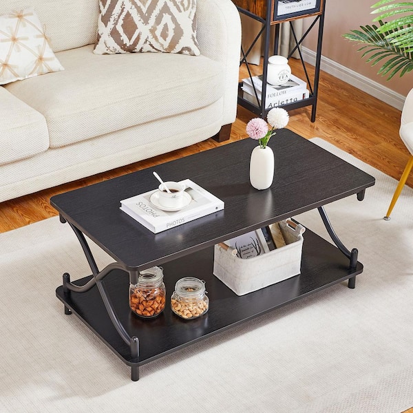 VECELO X-Design Coffee Table for Livingroom, 2 Tier rectangle