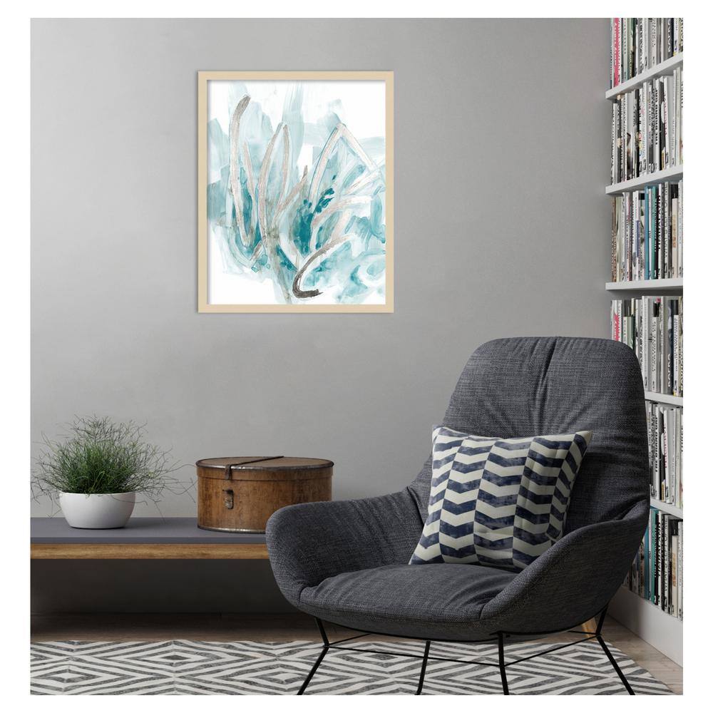 Embellished Aquatic Energy II Teal and Beige Abstract Framed Print