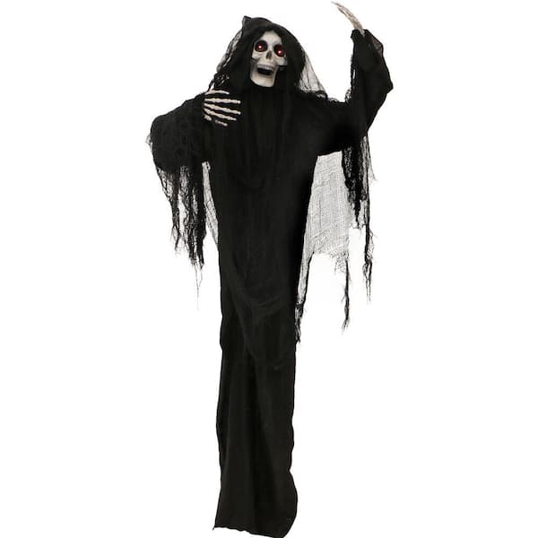 Haunted Hill Farm 60 in. Battery Operated Poseable Animated Standing Reaper with LED Eyes Halloween Prop