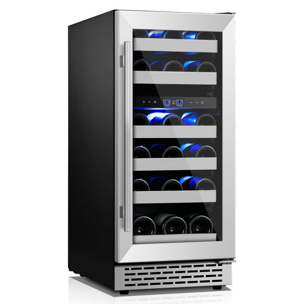 15 in. Dual Zone 28-Bottles Built-In/Freestanding Wine Cooler Refrigerator with Removable Shelves in Silver price history on PriceWatchPro