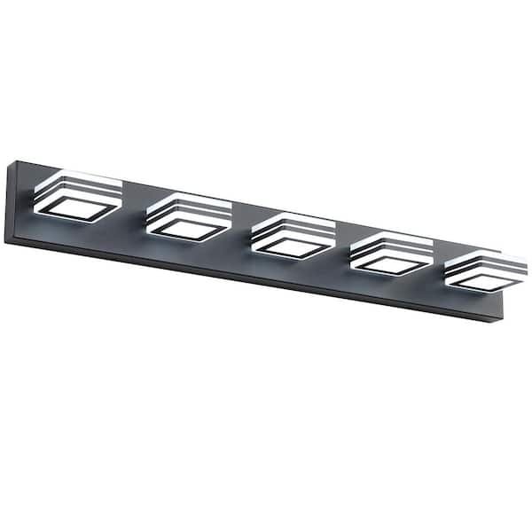 32.3 in. 5-Light Acrylic Matte Black Modern Bathroom LED Vanity Light Over Mirror