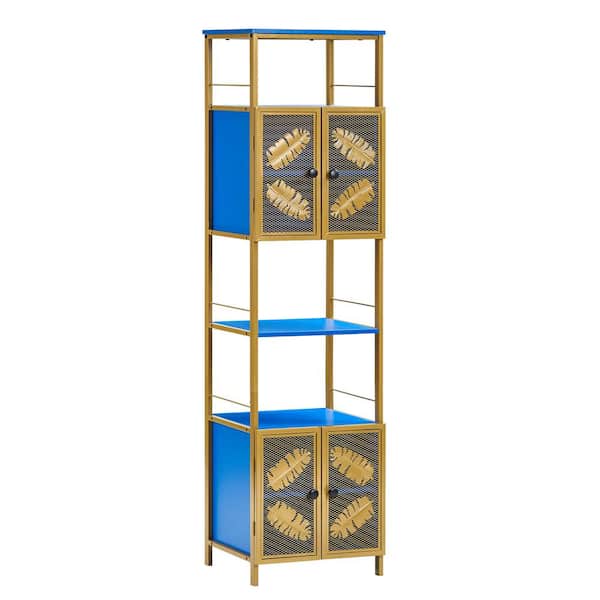Unbranded Blue 58.8 in. H Tall Large Floor Storage Cabinet with Open Compartments and 2 Cabinets with Doors Freestanding Cabinet