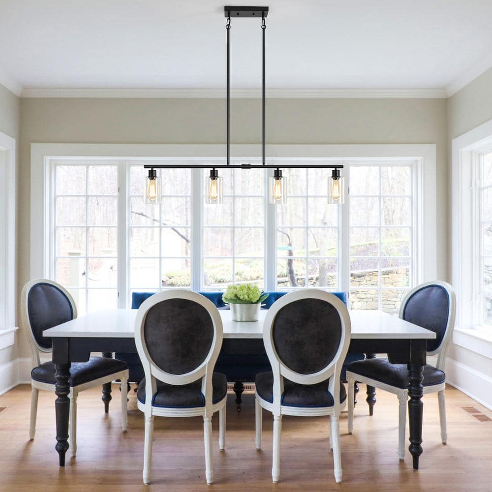 Black Metal and Clear Glass 4-Light Linear Pendant