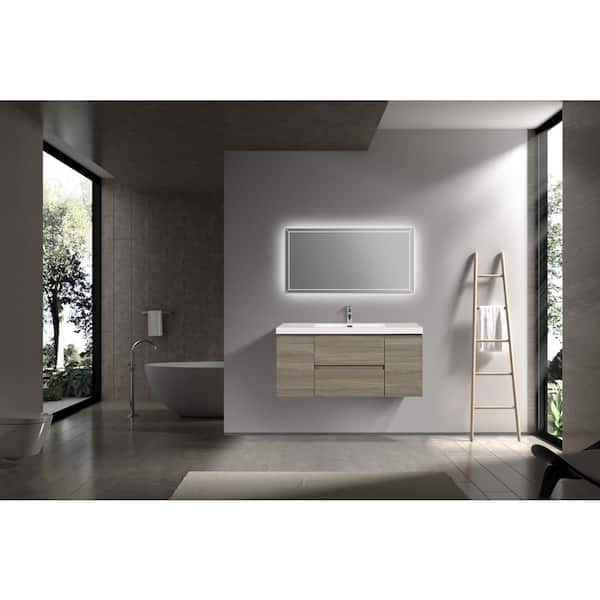 48 in. W Floating Single Sink Bath Vanity in Ash Grey with Gloss White Resin Top