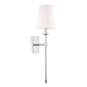 Torche 5 in. 60-Watt 1-Light Chrome Transitional Wall Sconce with Linen Shade