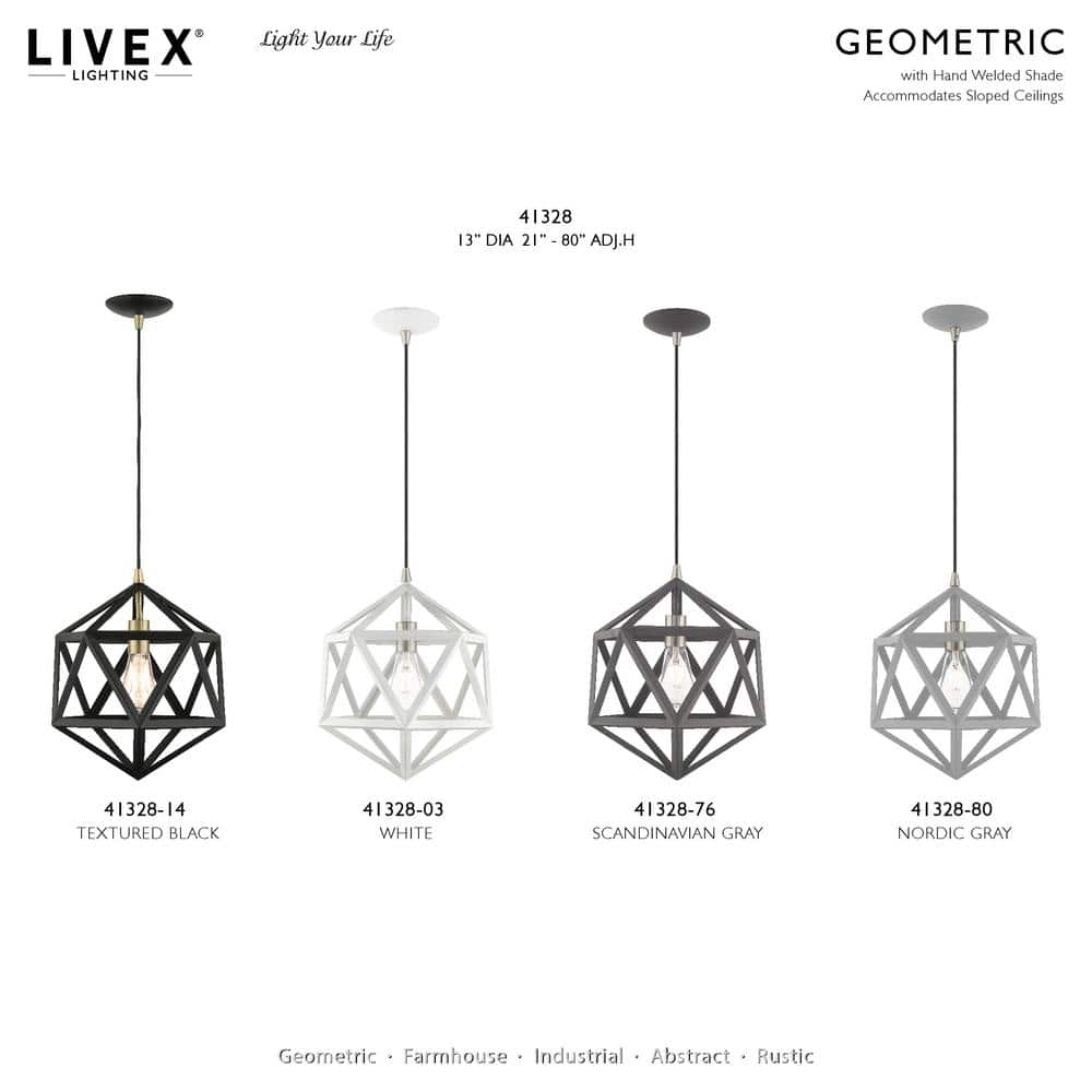 Geometric Textured Black and Brass 1-Light Pendant