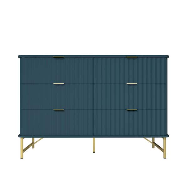 Modern Green 6-Drawer Accent Storage Cabinets 31.5 in. H Chest with Arched Grooved Panels and Crossbar Metal Legs