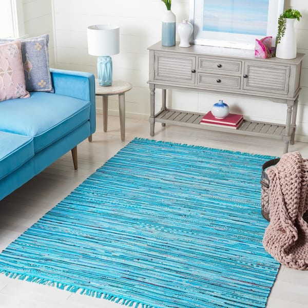Rag Rug Turquoise/Multi Doormat 3 ft. x 5 ft. Gradient Solid Striped Area Rug