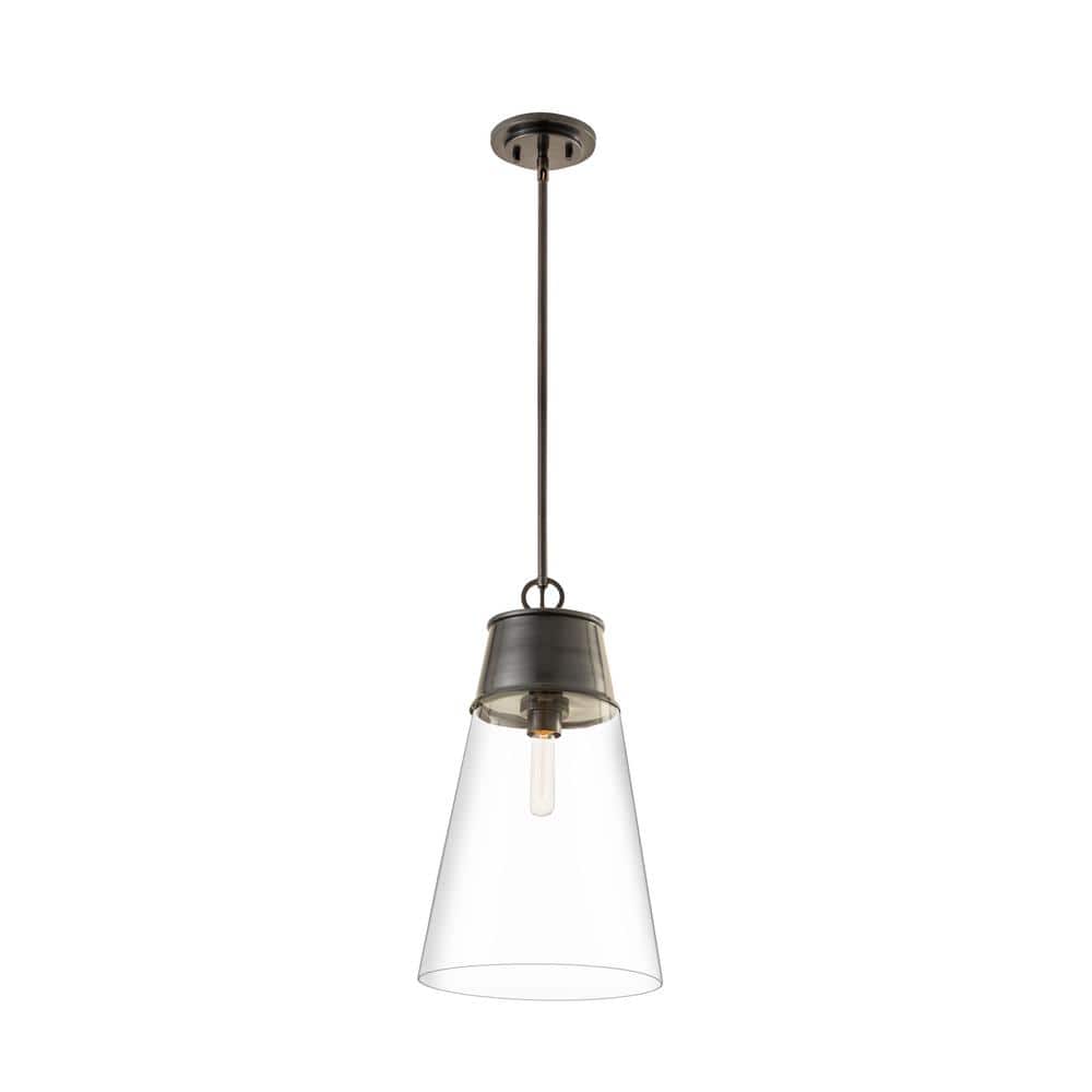 Wentworth Plated Bronze and Clear Glass Conical Pendant Light