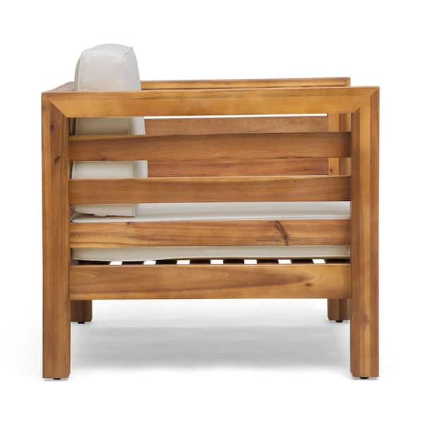 Oana Teak Brown Removable Cushions Wood Outdoor Patio Lounge Chair with Beige Cushions (2-Pack)