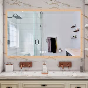 60 in. W x 36 in. H Rectangular Framed Anti-Fog Dimmable Backlit LED Wall Bathroom Vanity Mirror in Gold