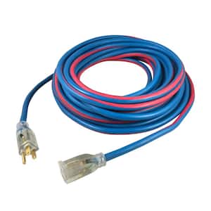 Extreme 100 ft. 14/3 Heavy-Duty All Weather Indoor/Outdoor Extension Cord with Lighted Plug, Blue and Red
