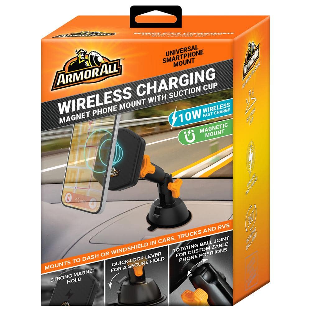 Armor All Wireless Charging Car Phone Mount, Turns 360-Degrees, USB Cable  Included AWC8-1006-BLK - The Home Depot