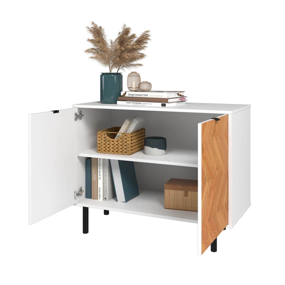 Liam White and Wood Mid-Century Modern Accent Cabinet