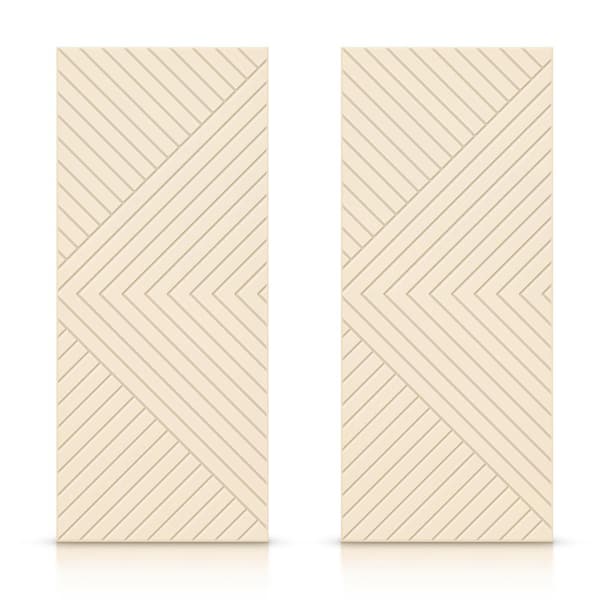 CALHOME 60 in. x 96 in. Hollow Core Beige Stained Composite MDF Interior Double Closet Sliding Doors