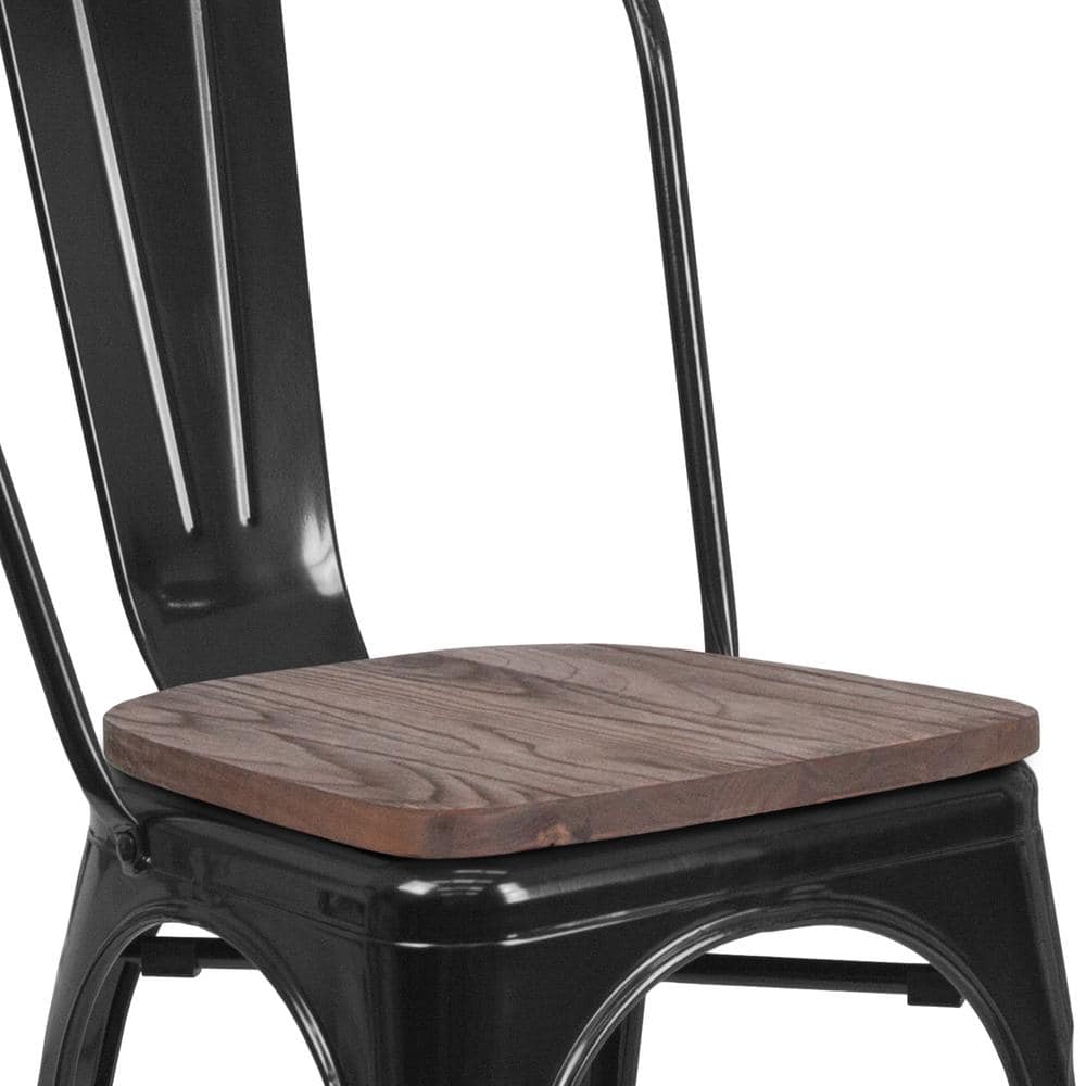 Black Metal High Back Industrial Side Chair Set