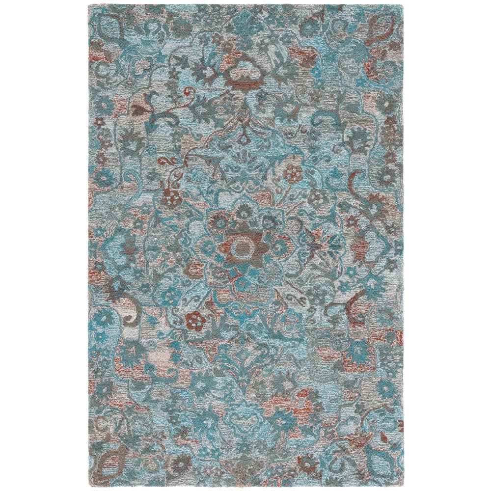 Handmade Tufted Blue and Brown Wool Area Rug, 5' x 8'