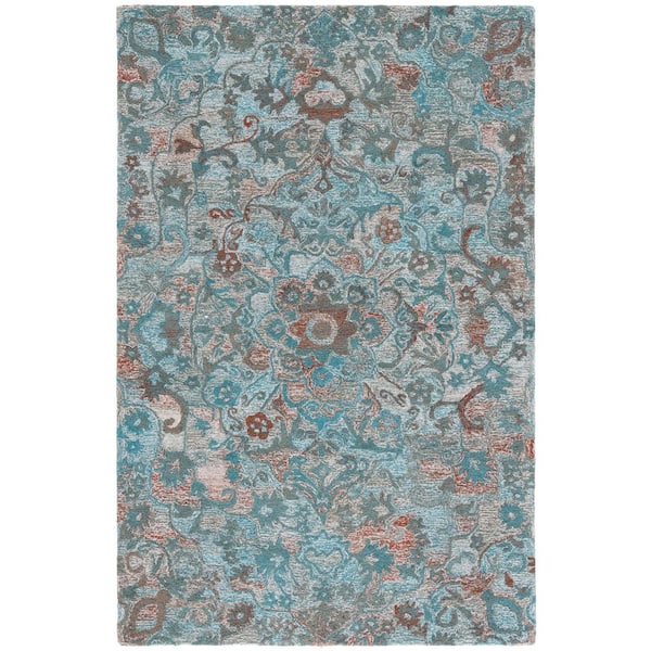 Anatolia 5 ft. x 8 ft. Turquoise/Brown Floral Medallion Area Rug