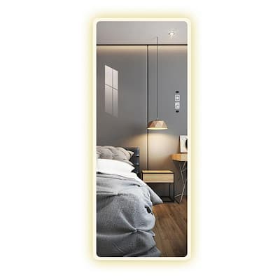 22 in. W x 48 in. H Modern White Solid Frame Full-Length Mirror Glass Mirror Aluminum Profile Floor Mounted with LED