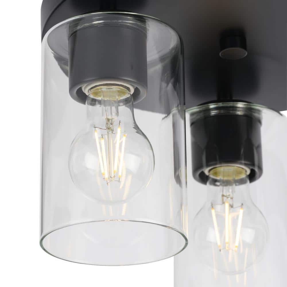 Matte Black 3-Light Flush Mount with Clear Glass Shades