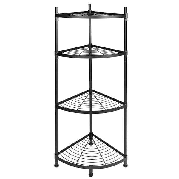 Tileon 4-Tier Corner Display Rack Multipurpose Metal Shelving Unit, Bookcase Storage Rack Plant Stand Small Space, Black