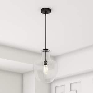 Ashworth 1-Light Indoor Contemporary Oil Rubbed Bronze Dimmable Hanging Ceiling Pendant Light, Clear Seeded Glass Shade