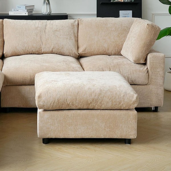 34 in. Armless Chenille Oversized Modular Sofa Ottoman with Removable Covers for Apartment in Khaki