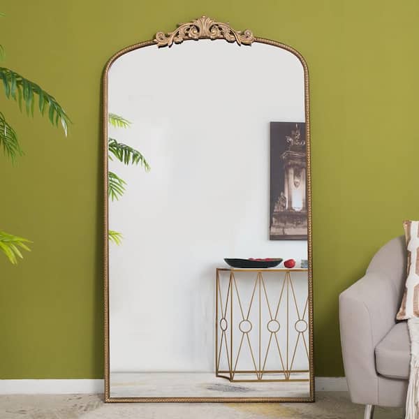 Gold 36 in W x 66.2 in. H Mid Century Arch MDF Framed Mirror Wall Mirror Wall Decor Mirror