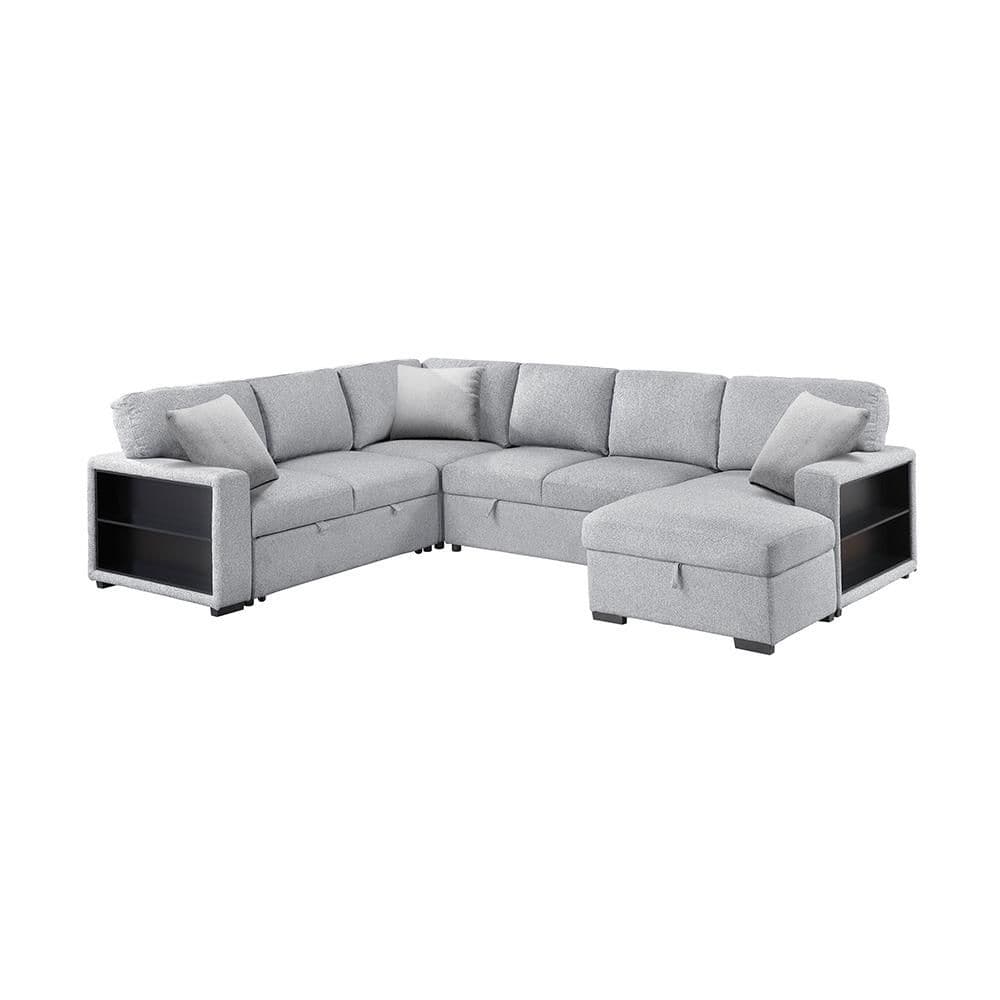 Pegosa 121 in. Straight Arm 4-Piece Boucle Fabric Sectional Sofa in Gray with Right Chaise, Pull-Out Bed price history on PriceWatchPro