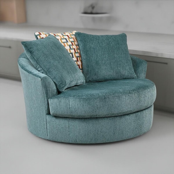 Benjara Brook Teal and Multicolor Polyester Accent Chair with Swivel