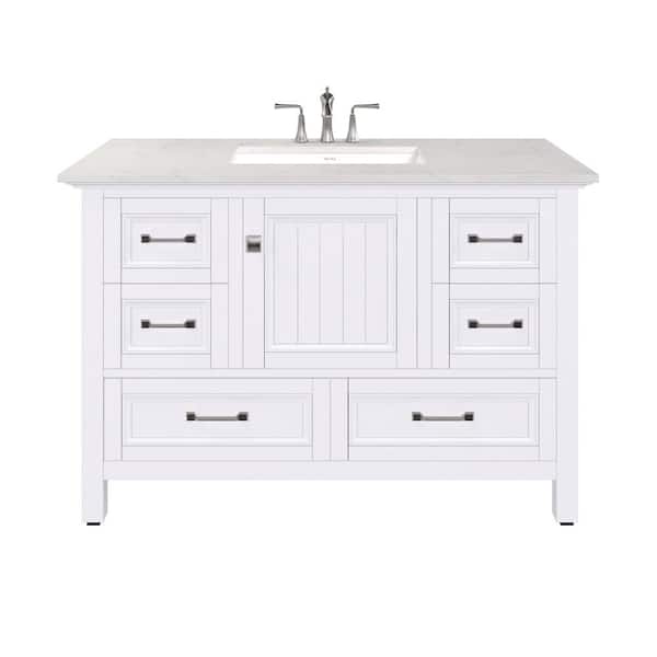 Britney 42 in. Single Sink White Bath Vanity with White Carrara Quartz Top (Assembled)
