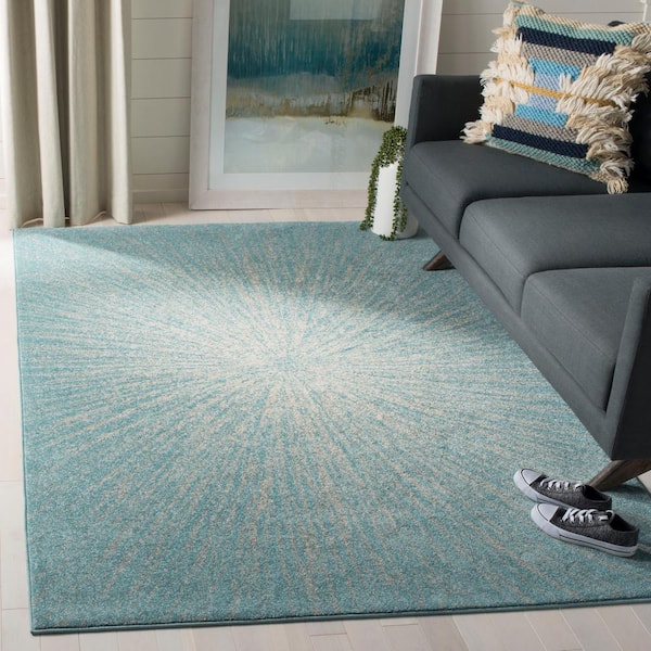 Evoke Aqua/Ivory Doormat 2 ft. x 4 ft. Sunburst Area Rug