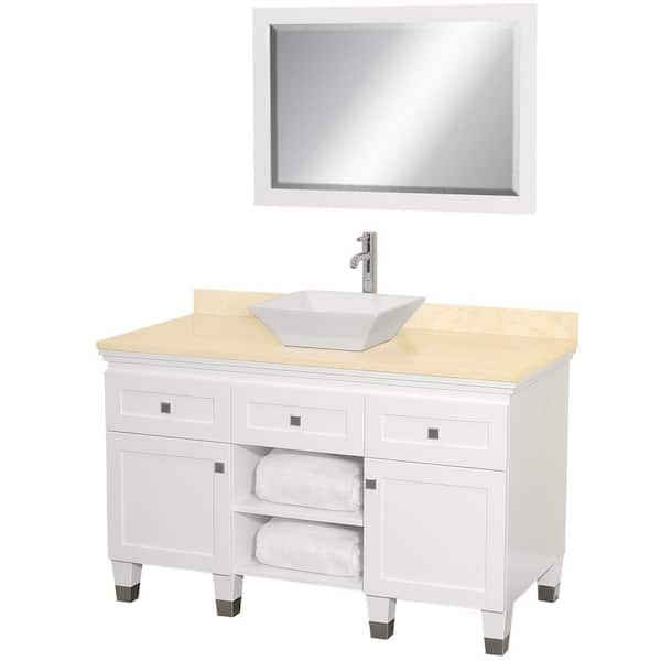 Wyndham Collection Premiere 48 in. Vanity in White with Marble Vanity Top in Ivory with White Porcelain Sink and Mirror