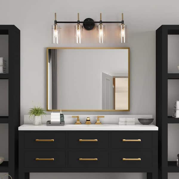 Zevni Modern 4-Light Brass Gold Bathroom Vanity Light, Black