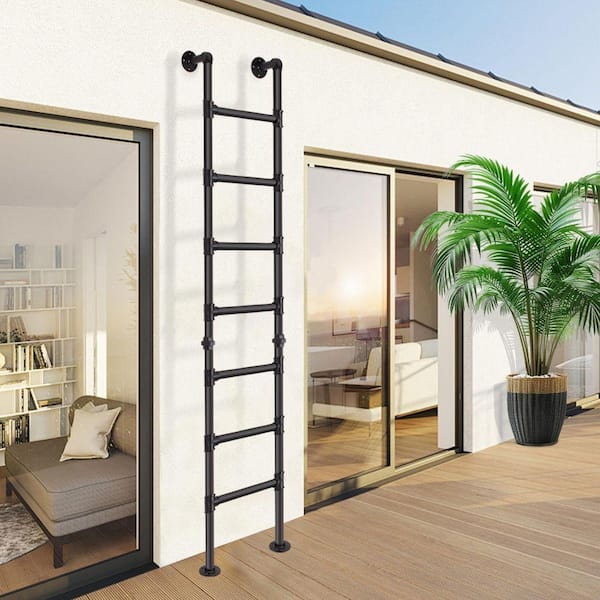Justincity 7FT Wrought Iron Wall-to-Floor Step Ladder 330lbs