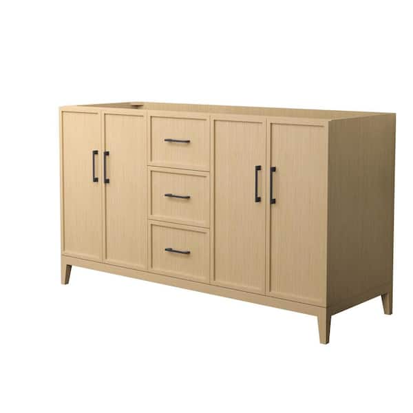 Wyndham Collection Elan 59 in. W x 21.5 in. D x 34.25 in. H Double Bath Vanity Cabinet without Top in White Oak with Matte Black Trim