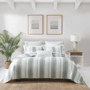 La Prisma Stripe Texture 3-Piece Green King Cotton Quilt Set