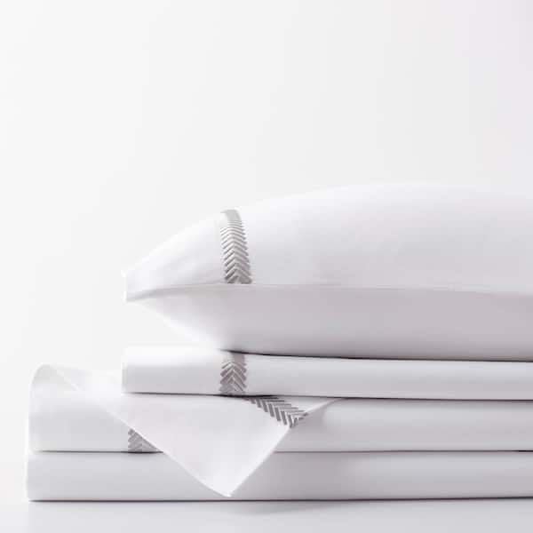 The Company Store Legends Hewett 4-Piece Gray Embroidered 600-Thread Count Egyptian Cotton Sateen California King Sheet Set
