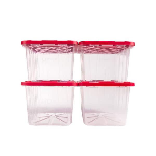 HDX 27 Gal. Tough Storage Tote in Clear with Red Lid (4-Pack) 999-HDX ...