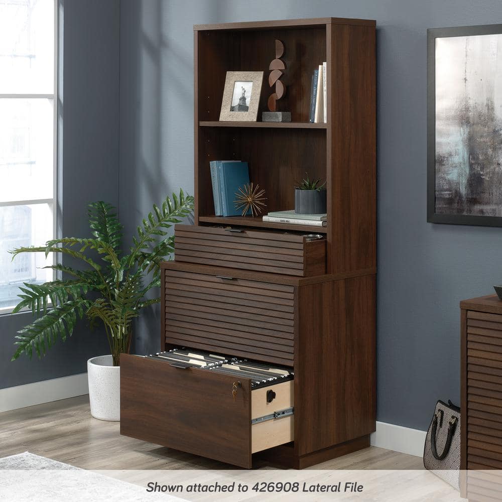 Spiced Mahogany Adjustable Wood Library Hutch with Drawer